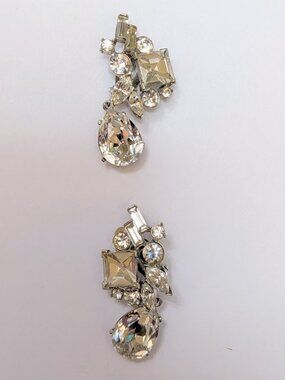 Vintage Kenneth Jay Lane KJL Crystal Rhinestone Dangle Clip Earrings